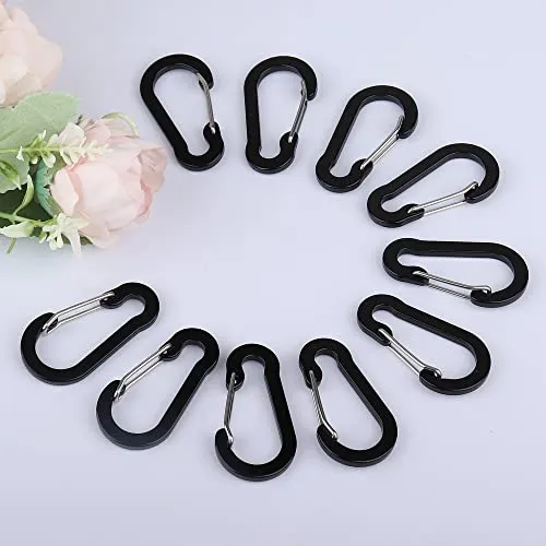 D Karabiner Mini Karabinerhaken Aluminium Klein Carabiner für Camping/Angeln/Wandern (Schwarz)