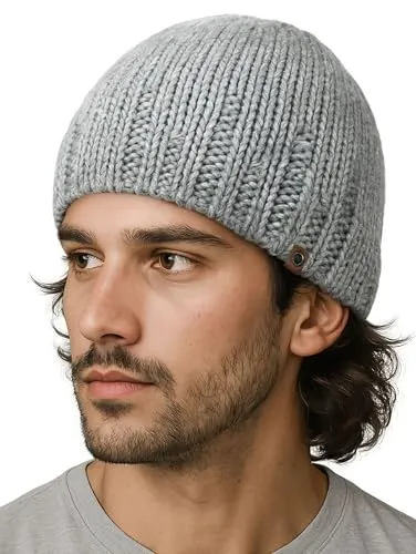 Neverless® Herren Strickmütze Wintermütze Winddicht Rippstrick Outdoor Sport Strickbeanie Hellgrau Unisize