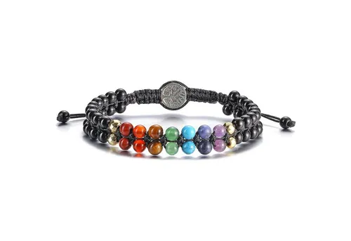 LuxusKollektion Perlenarmband 7 Chakra Armband lebensbaum Edelstein Perlenarmband Yoga Doppelschicht