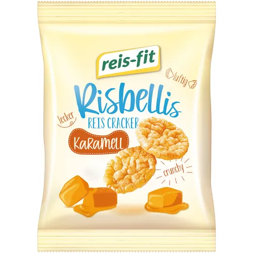 Reis-Fit Risbellis Fettarme Reis-Cracker mit Karamellgeschmack - Salzgebäck & Cracker, fettarm und perfekt für einen süßen Snack ohne schlechtes Gewissen.