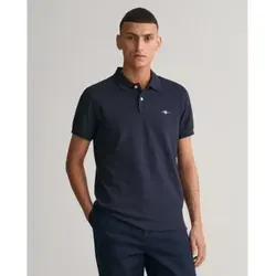 Gant Herren Slim Shield Pique Polohemd, Evening Blue, M EU - Hochwertiges Poloshirt für Herren im Slim Fit, mit traditionellem Flachstrickkragen und charakteristischer Wappgrafik auf der Brust – ideal für einen eleganten Freizeitlook.