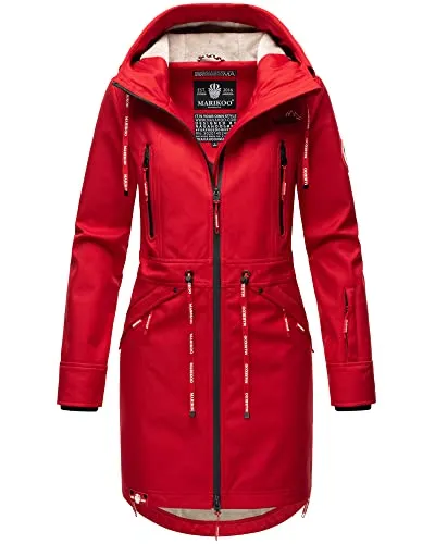 MARIKOO Damen Jacke Softshelljacke Übergangsjacke Outdoor Winddichte Wasserabweisend Funktionsjacke mit Kapuze XS - XXXL Racquellee (S, Rot)