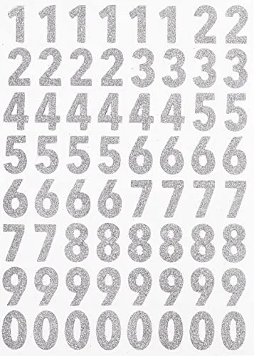 Hobbyfun Glitzer-Sticker Zahlen, Silber, Bogen 11 x 20 cm Silber
