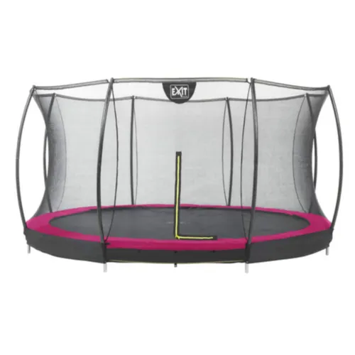 EXIT Trampolin Silhouette Ground Ø 427 cm pink mit Sicherheitsnetz - Trampolin mit integriertem Sicherheitsnetz, ideal für Kinder und bietet maximale Sicherheit beim Springen. Robuste Qualität und rostfreies Design für langanhaltenden Spaß im Freien.
