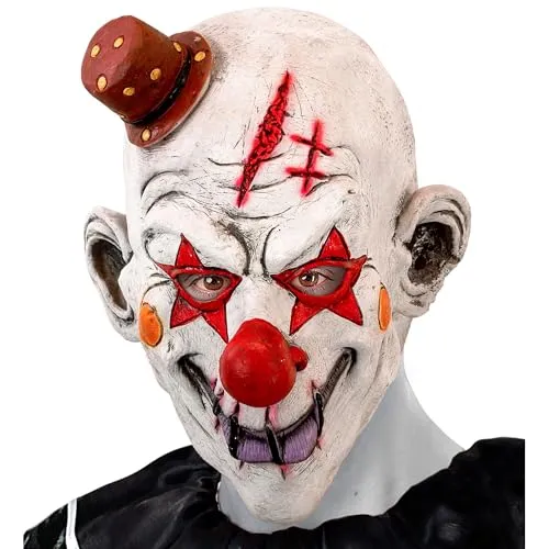 W WIDMANN MILANO Party Fashion - Maske Killer Clown mit Mini Hut, für Erwachsene, Horror Gesichtsmaske, Accessoire Halloween