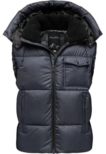 Amaci&Sons Herren Dicke Outdoor Winter Weste Jacke mit Kapuze Steppweste 9131 Navyblau L