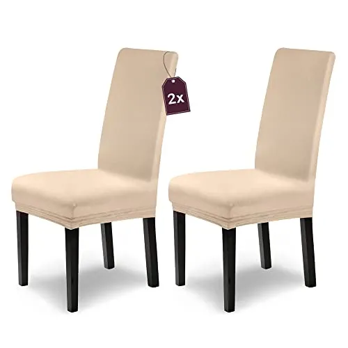 Scheffler Home Stuhlhussen Leni Vellina Natur 2er Set Baumwolle-Touch – Elastische und waschbare Stuhlbezüge Hussen für Freischwinger und Esszimmerstühle – Öko-Tex Zertifiziert