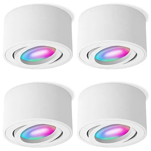 SSC-LUXon 4x CELI-1WM Aufbauspot - WLAN-kompatibler LED Deckenspot - Moderne Deckenbeleuchtung für Ihr Zuhause, steuerbar per Smartphone oder Sprachbefehl. Schwenkbar und wechselbare LED-Lampe für individuelle Lichtgestaltung.