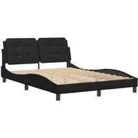 Schwarzes Bettgestell mit Kopfteil 140x190 cm aus Kunstleder - Elegantes Bettgestell für erholsamen Schlaf, mit schmutzabweisendem Kunstleder und komfortablem Kopfteil-Kissen für optimale Rückenstütze.