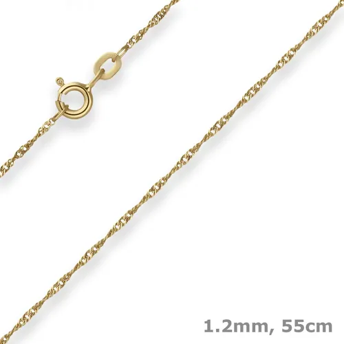 Schmuck Krone Goldkette 1,2mm Singapurkette aus 585 Gelbgold 55cm - Elegante 1,2mm Singapurkette aus 585 Gelbgold, 55cm lang. Massiv und glänzend, ideal für besondere Anlässe. Lieferung in einem stilvollen Schmucketui.