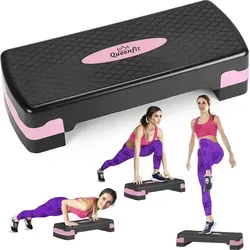Queenfit® Aerobic Stepper - 2-Stufen Fitnessgerät für Zuhause - Fitness-Kleingeräte für intensives Aerobic-Training. Der Stepper mit 2-stufiger Höhenverstellung hilft, bis zu 500 Kalorien pro Training zu verbrennen und stärkt gezielt Gesäß, Oberschenkel und Waden.