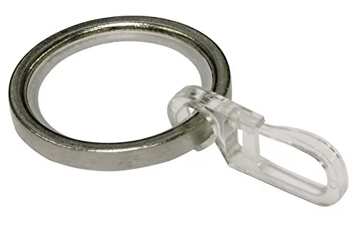 Gardinia Gardinenringe für Gardinenstangen mit 20 mm Durchmesser, Inklusive Gleiteinlage und Faltenlegehaken, 10 Stück, Serie Chicago, Breite 4 mm, Metall, Edelstahl-Optik, 10011158