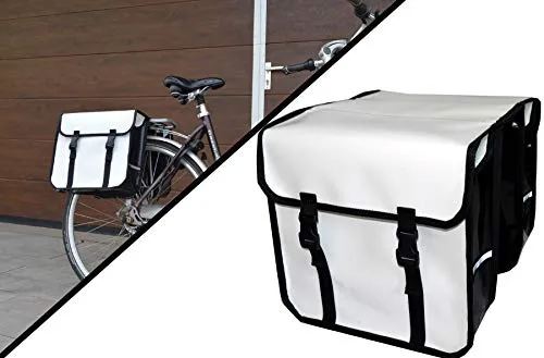 Aves-24 Fahrradgepäckträgertasche - 28L Doppel Tasche (Weiß) - Fahrradtaschen mit 28L Volumen, ideal für Einkäufe, aus robustem, wasserdichtem PVC, sorgt für sicheren Halt mit reflektierenden Elementen für mehr Sichtbarkeit.