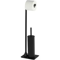 Stand WC-Garnitur Hella - Elegantes Design - WC-Bürsten & Halter mit geschlossenem Bürstenhalter und Papierrollenhalter. Hygienische WC-Bürste mit auswechselbarem Kopf und stilvollem Industrial-Look aus matt-schwarz lackiertem Stahl.
