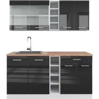 Vicco Küchenzeile R-Line, Anthrazit Hochglanz/Weiß, 160 cm - Küchenzeile mit modularer Gestaltung, ideal für kleine Wohnungen. Ergonomische Arbeitsplatte und höhenverstellbare Füße sorgen für Komfort beim Kochen.