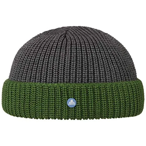 HAMMABURG Twotone Dockermütze Damen Herren Made in Italy Strickmütze Mehrfarbige Umschlagmütze Herbst Winter Wollmischung anthrazit-grün One Size