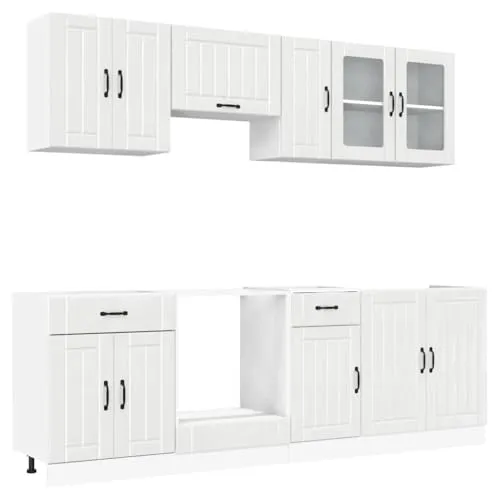 vidaXL 8-TLG. Küchenschrank-Set Lucca Hochglanz-Weiß - Küchenzeilen mit elegantem Design, viel Stauraum und pflegeleichter Oberfläche für eine moderne und funktionale Küche.
