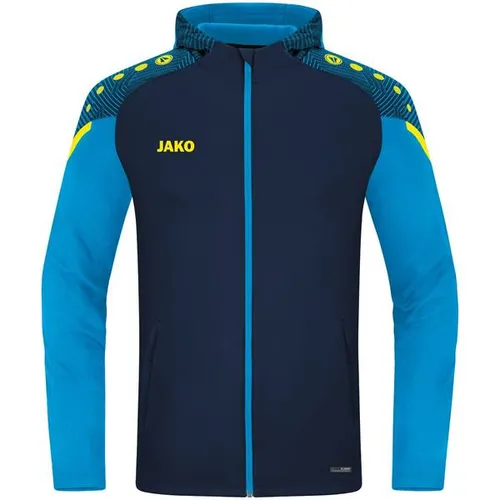 JAKO Unisex Kinder Kapuzenjacke Performance, marine/JAKO blau - Funktionsjacke aus 100% recyceltem Polyester mit seitlichen Reißverschlusstaschen und stylischen Kontrasteinsätzen – ideal für aktive Kinder!