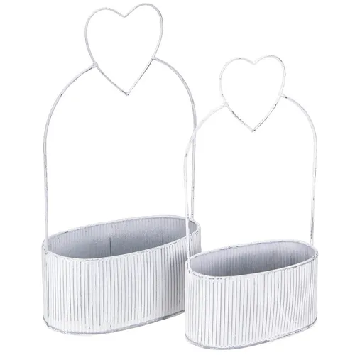 Deko Schale oval Metall Herz Weiß Vintage 2er-Set Tischdeko in weiß von Viana