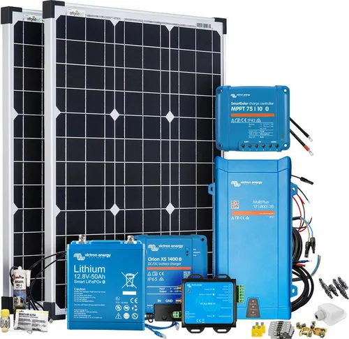 Offgridtec Mobil VeCore S 100W 640Wh Wohnmobil Solaranlage inkl. MultiPlus12/800/35 Wechselrichter, Batterieladegrät und Laderegler - weiß