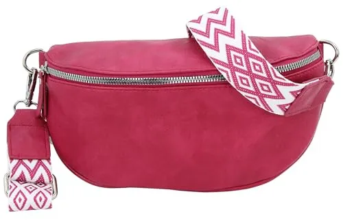 Jennifer Jones - Damen Bauchtasche mit modernem breitem Gurt - Gürteltasche, Crossbody Bag, Handtasche, Hüfttasche, Umhängetasche (Pink)