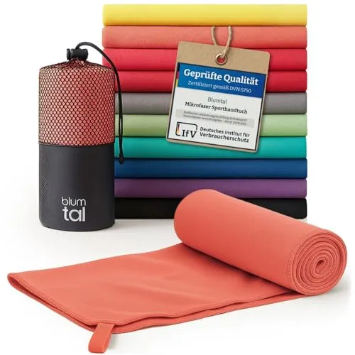 Blumtal Mikrofaser Handtuch 140x70 cm leicht & extra saugstark - schnelltrocknende Microfaser Handtücher - Fitness Handtuch/Mikrofaser Strandtuch/Gym Towel - Reisehandtuch kompakt - Coral - Rot