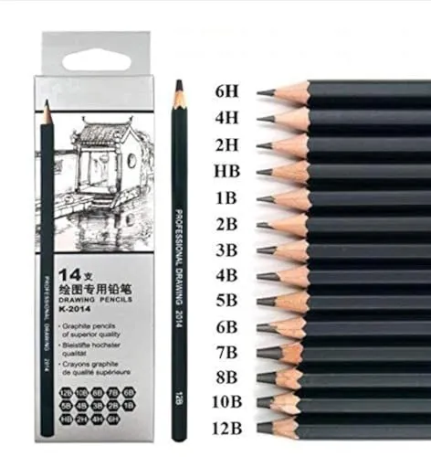 Bleistift 14 Stück/Set 12B 10B 8B 7B 6B 5B 4B 3B 2B B HB 2H 4H 6H Graphit-Skizzenstifte Professionelles Bleistiftset zum Zeichnen
