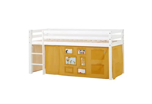 Hochbett HOPPEKIDS ECO Dream - Halbhohes Kinderbett aus Massivholz - Kinderzimmermöbel: 100% Massivholz aus nordischer Kiefer, umbaubar und inklusive hübschem Vorhang-Set für kreativen Spielspaß.