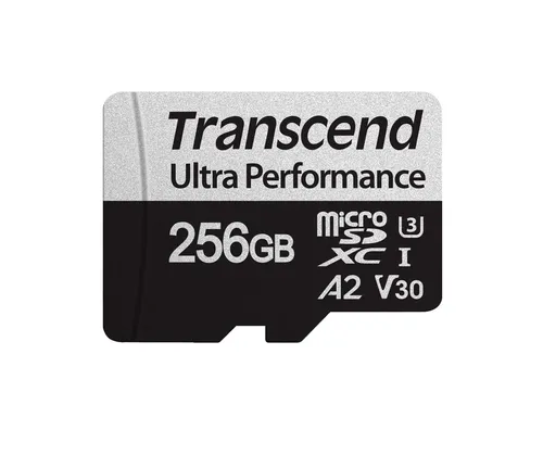 Transcend microSDXC 340S 256 GB - Hochleistungs-Speicherkarte - Speicherkarten, A2-Geschwindigkeitsklasse für schnellere App-Starts und hohe Lese- und Schreibgeschwindigkeit.