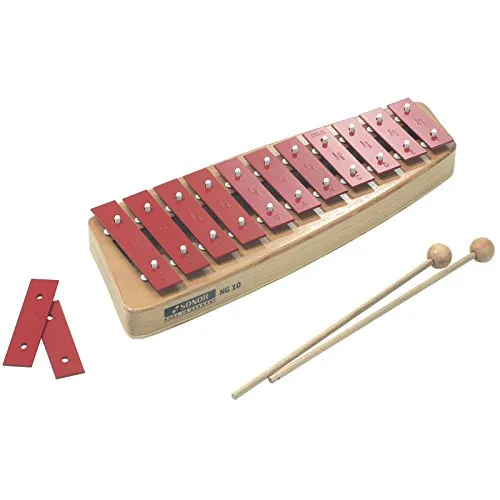 Sonor NG 10 Glockenspiel Sopran (Rot) - Percussion Instrument mit 13 speziallegierten roten Stahlstäben, ideal für Kinder und Musikschulen, bietet einen klaren Klang in C-Dur.