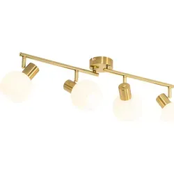 QAZQA Art Deco Deckenstrahler Gold - 4-flammiger Spotbalken mit verstellbarem Opalglas - Eleganter Art Deco Deckenstrahler in Gold mit 4 verstellbaren Spots, ideal für Wohnzimmer und Schlafzimmer. Dimmbar und LED geeignet für individuelle Lichtgestaltung.