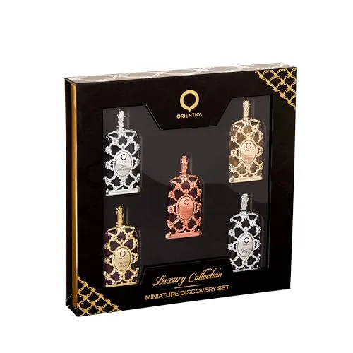 Entdeckungs-Set Miniature Orientica Luxury Collection – 5 Eau de Parfum 7,5 ml | Unisex Geschenkset Bernstein & Vanille | Oud Reise-Set für Damen und Herren