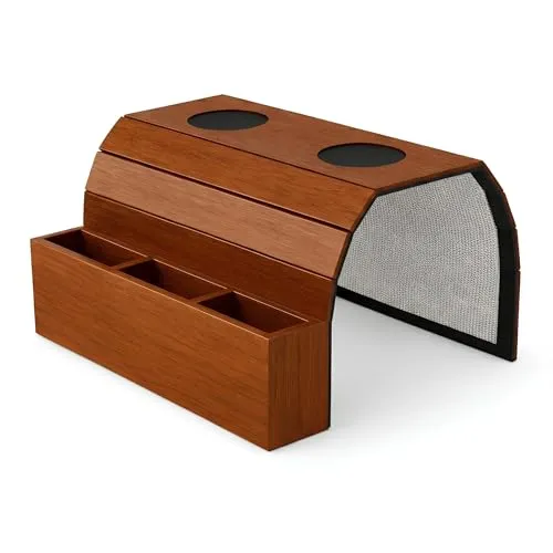 Wonnika Sofatablett für Armlehne flexibel mit Getränkehalter & 3 Fächern Premium Sofa-Ablage Sofabutler mit Rutschfester Filzbasis, passend für Armlehnen ab 10 cm Breite (Braun)
