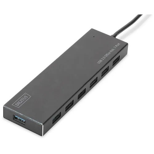 DIGITUS USB-Hub - 7x USB-A Ports, Super-Speed USB 3.0, Aluminium-Gehäuse mit Netzteil für optimale Stromversorgung, perfekt für PC und Notebook