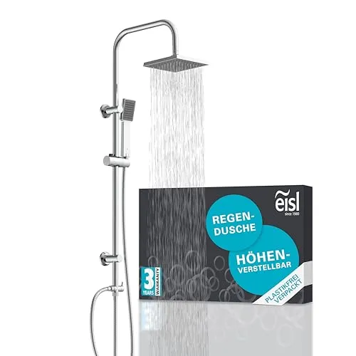 Duschsystem EISL Easy Energy DX12004-A - Komplettes Duschsystem aus Edelstahl und Kunststoff, mit quadratischem Duschkopf in Silber, ideal für Badewanne und Dusche, sorgt für ein modernes Badezimmererlebnis.