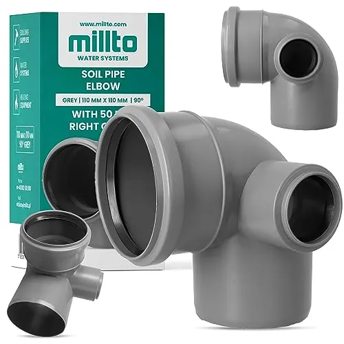Millto™ Winkel Ablaufmuffe 110 x 110 mm 90° mit Rechtsseitiger Anschluss 50 mm Bodenrohr Abfallrohrkrümmer Einstellbar Abflussrohr Abwasserkanalisation Kunststoff PP Anschlussstück Formstücke