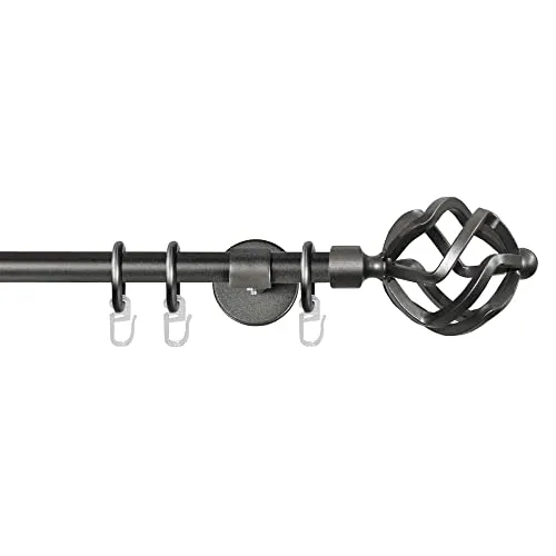Garesa Gardinenstange Rustika Ø 16mm, 1-läufig, Graphite - Einzelfensterstangen, rustikale Metallvorhangstange mit 39 Längenoptionen für individuelle Anpassung und inklusive Ringe sowie Faltenlegehaken.