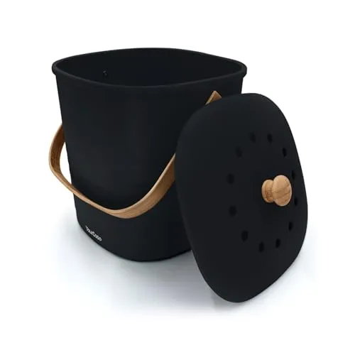 YourCasa Biomülleimer Küche klein 4L geruchsdicht für Biomüll - Komposteimer mit Aktivkohlefilter - nachhaltiger Bio Mülleimer mit Deckel Abfalleimer Behälter Bioabfallbehälter Biotonne (4L Schwarz)