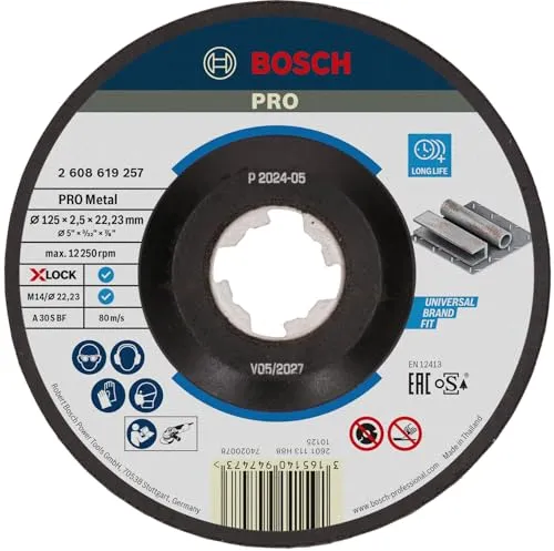 Bosch Professional 1x Gekröpfte Trennscheibe Expert (für Metall, X-LOCK, Ø125 mm, BohrungsØ: 22,23 mm, Dicke:2,5 mm)