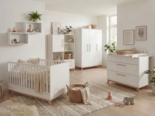 arthur berndt Babyzimmer-Komplettset Lina, (Set, 6-tlg., Schrank, Kommode, Bett, 2x Regale, Umbauseite), 6 teiliges Babyzimmer komplett Set hochwertig