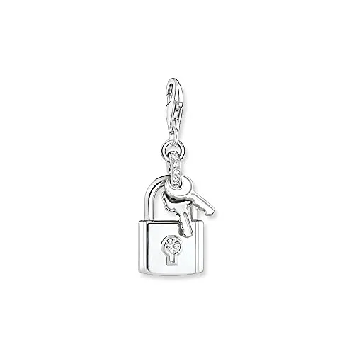 THOMAS SABO Damen Charm-Anhänger Schloss mit Schlüssel weiße Steine Charm Club 925 Sterlingsilber 1875-051-14