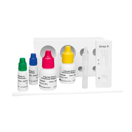 CLEARTEST 01242573 Strep A Teststreifen - Schnelle Ergebnisse - Klinische Diagnosetest-Sets, Auswertung in nur 5 Minuten bei Raumtemperatur, ideal für schnelle Strep A-Tests.
