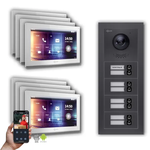 Goliath IP Video-Türsprechanlage mit 10-Zoll Monitor für 8-Familienhäuser - Moderne IP-Video-Türsprechanlage für Mehrfamilienhäuser. Mit Smartphone-App und HD-Bildqualität ermöglicht sie sichere Kommunikation und Zutrittskontrolle. Zuverlässige Sicherheitslösung für Ihr Zuhause oder Gewerbe.