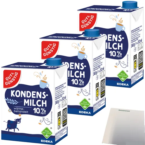 Gut&Günstig Kondensmilch 10% mit Schraubverschluss 3x340g Packung usy Block