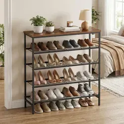 VASAGLE Schuhbank mit Metallrahmen, 5 Ebenen für 18-24 Paar Schuhe - Braun/Schwarz - Praktische Schuhbank mit 5 Ebenen für ordentliche Schuhaufbewahrung. Ideal für kleine Räume, schnelle Montage und vielfältig einsetzbar – passt in jeden Flur oder Ankleidezimmer.