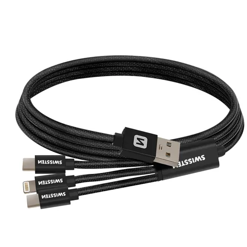 Produktbild Swissten Textile 3in1 Datenkabel 1,2 m schwarz