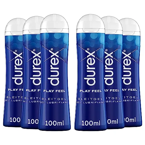 Durex Play Feel Gleitgel – Wasserbasiert, leicht & seidig – 600 ml (6 x 100 ml) - 6 x 100 ml Durex Play Feel Gleitgel für sinnliche Erlebnisse. Die sanfte Formel sorgt für geschmeidigen Sex, ist pH-freundlich und hautverträglich. Ideal für unbeschwertes Liebesspiel und kompatibel mit Kondomen.