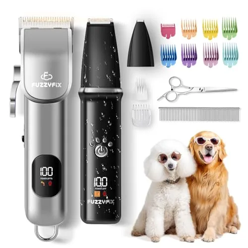 FuzzyFix Hundeschermaschine 3 in1 Set, Schermaschine Hund Haarschneidemaschine für Dichtes Verfilztem Fell,Leise Hunderasierer und Pfotentrimmer für Hunde und Katzen,Schwarz