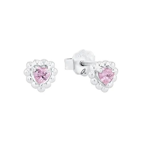 Amor Ohrstecker 925 Sterling Silber Mädchen Kinder Ohrschmuck, mit Zirkonia synth., 0,6 cm, Rosa, Herz, Kommt in Schmuck Geschenk Box, 2021294