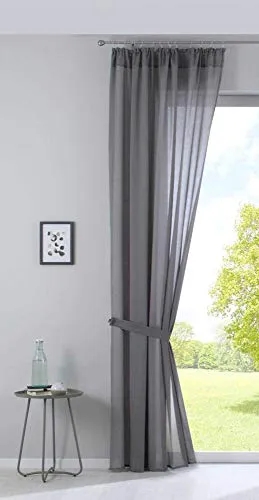 Gardine »Nizza« Baumwoll-Voile Halbvoile HxB 254x135 cm Grau Transparent Store mit Gardinenband und Tuneldurchzug, 2019031